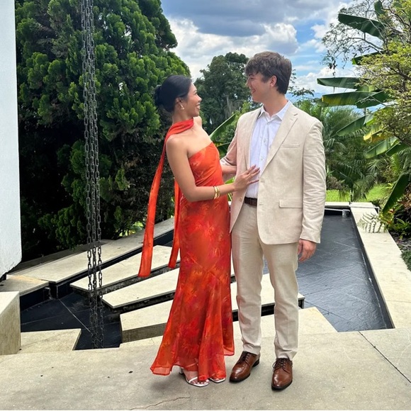 Peppermayo - Under the Pagoda Maxi Dress Amber - Strapless Orange Floral Dress - Picture 14 of 16